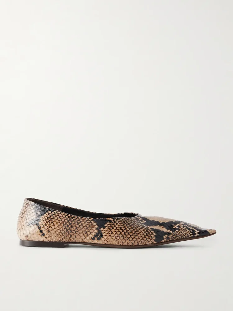 Marlene snake-effect leather ballet flats