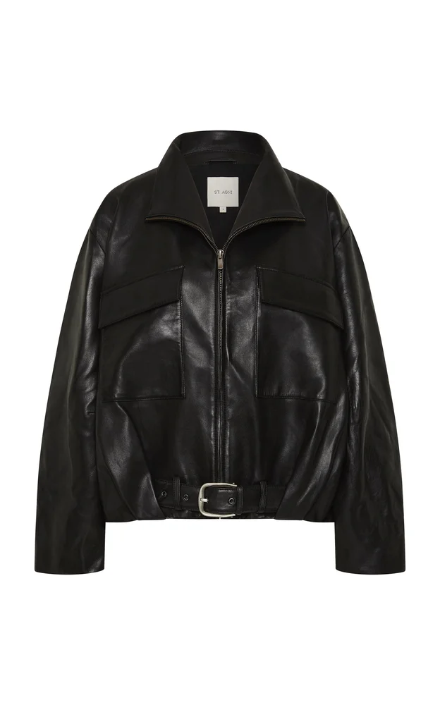 Belted Balloon Leather Jacket