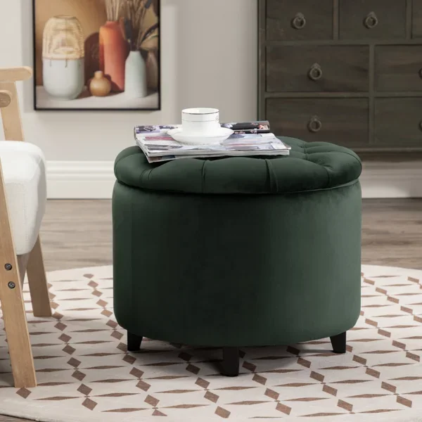 Briana Velvet Tufted Round Storage Ottoman