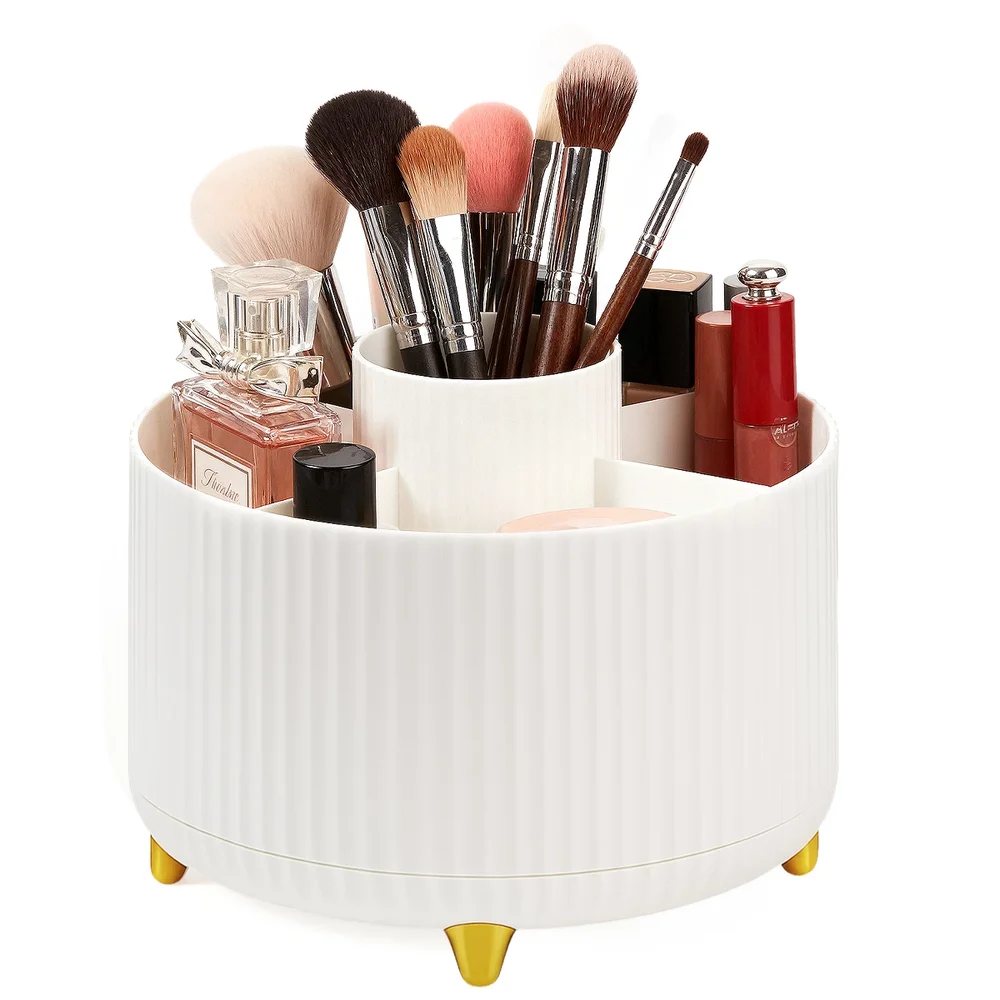 360° Rotating Makeup Brush Holder, White