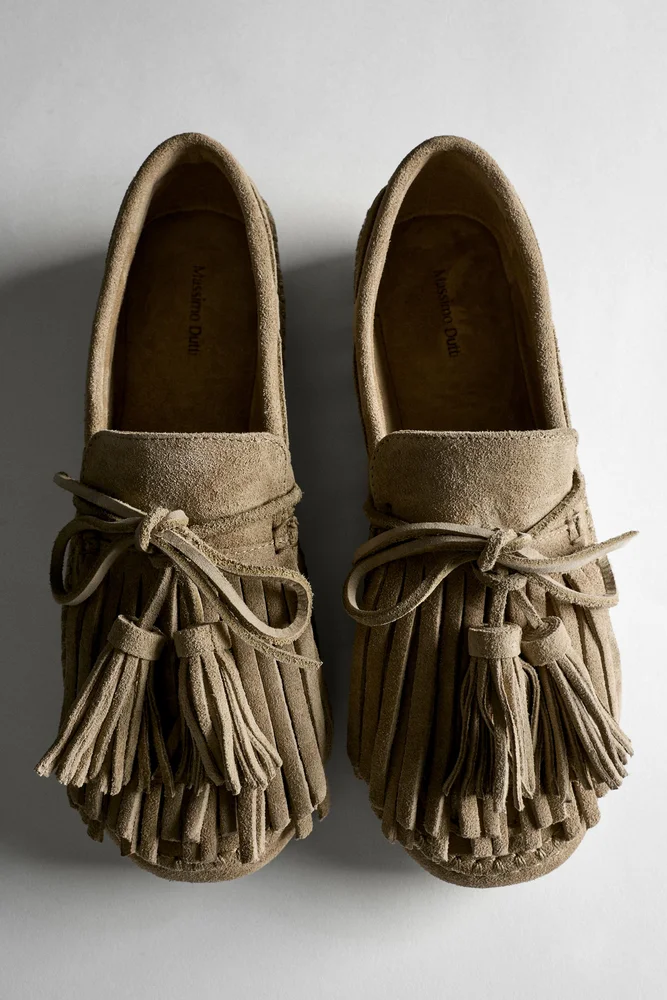 Massimodutti Leather tassel and fringe loafer
