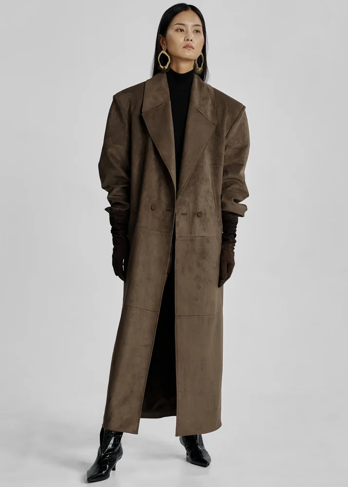 Valmere Faux Suede Coat - Brown