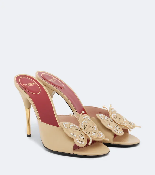 Flutterby embellished leather mules