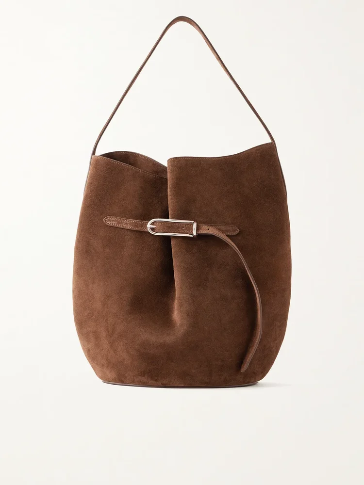 Buckled large suede shoulder bag