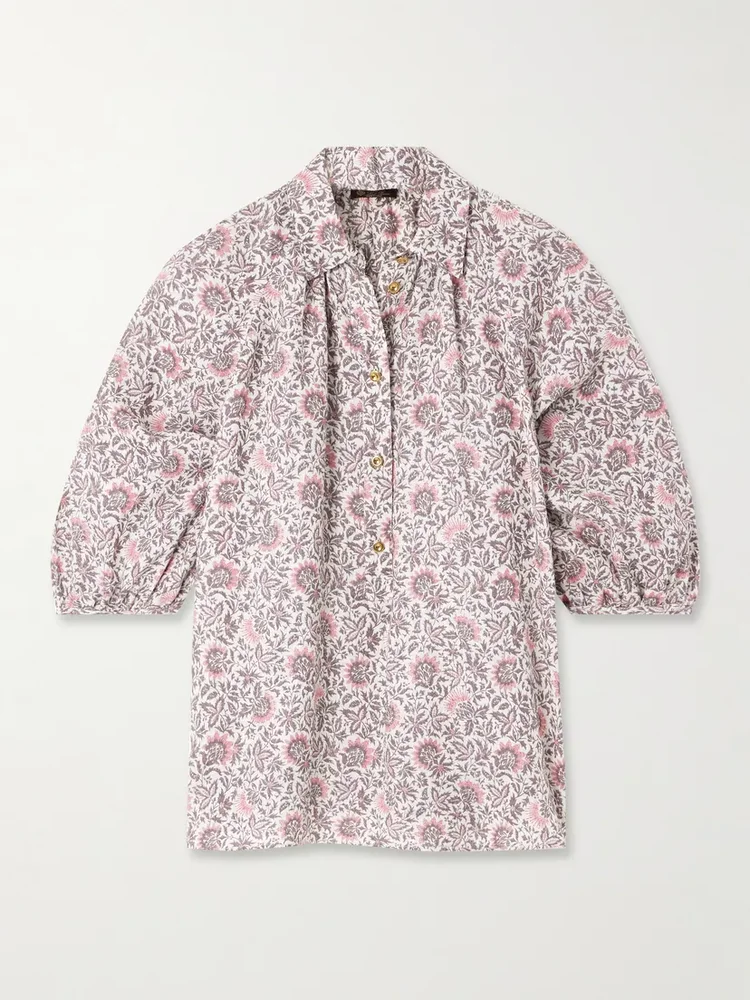 Olivia oversized printed linen shirt
