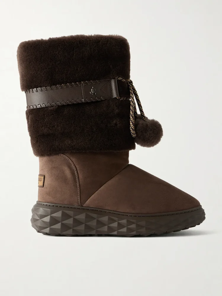 Shearling-trimmed suede knee boots