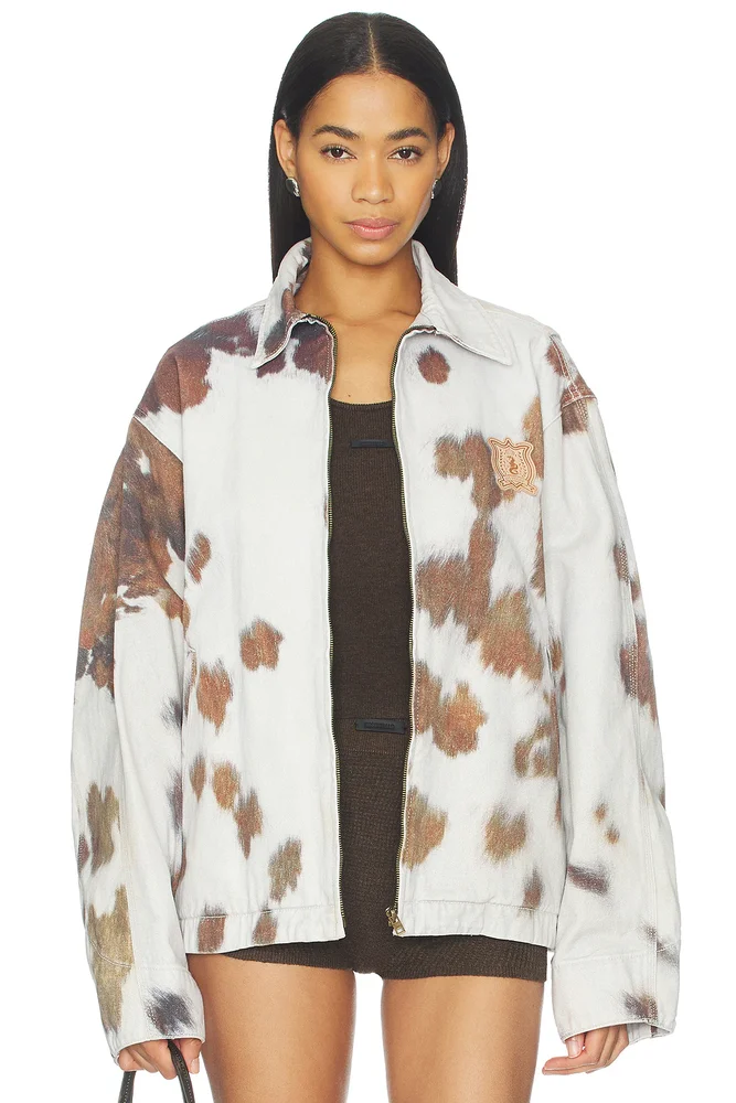 Cowhide Print Work Jacket