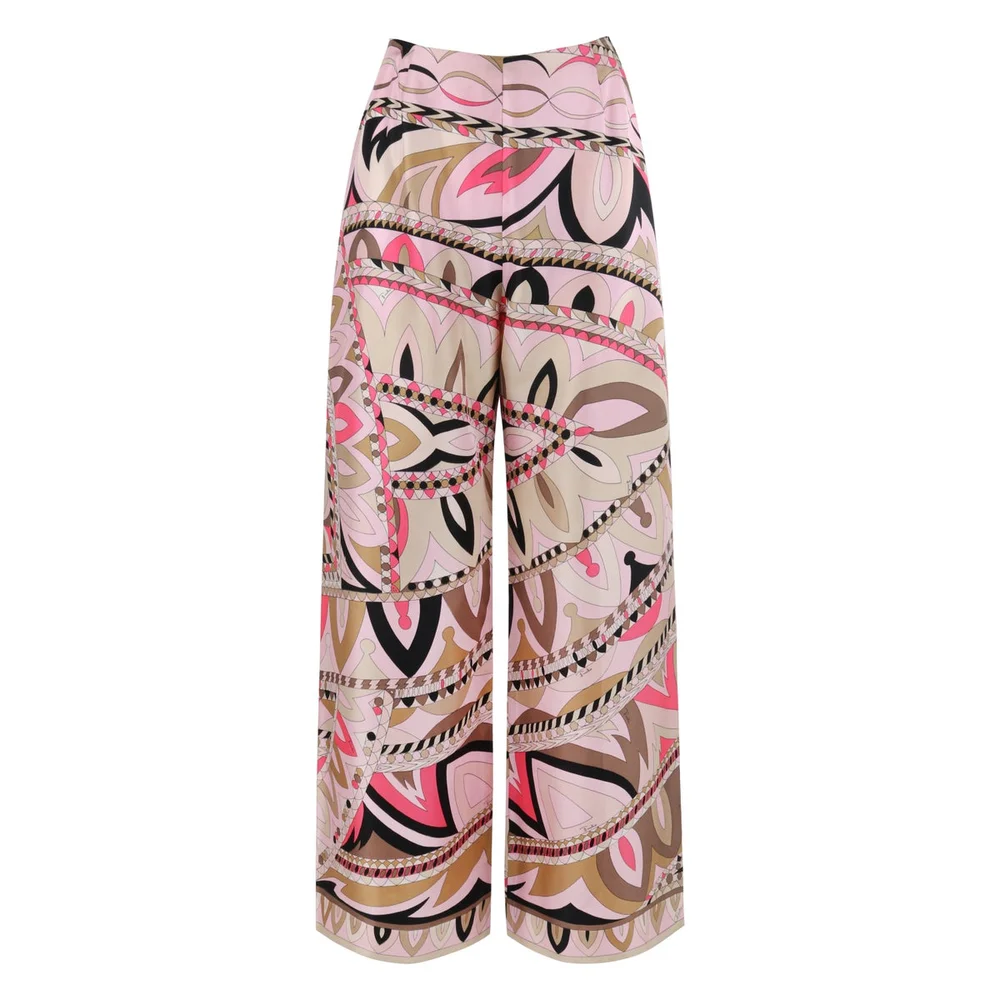 Emilio Pucci c.1960's Pink Multicolor Silk Op Art Wide Leg Trousers Pants