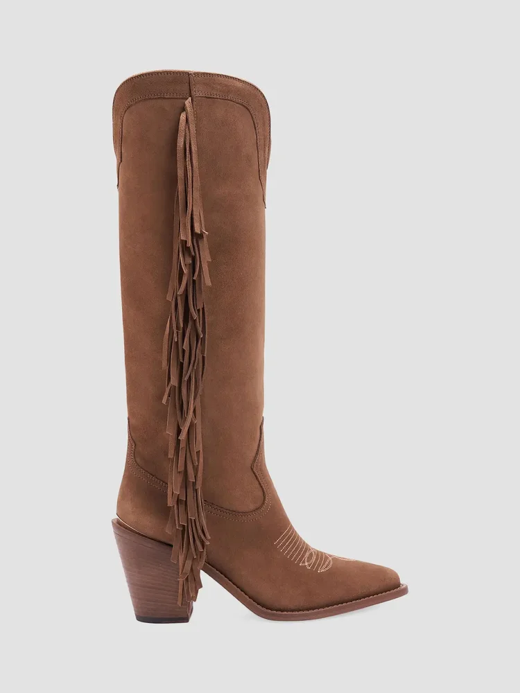 Cami 90MM Fringed Suede Knee-High Boots