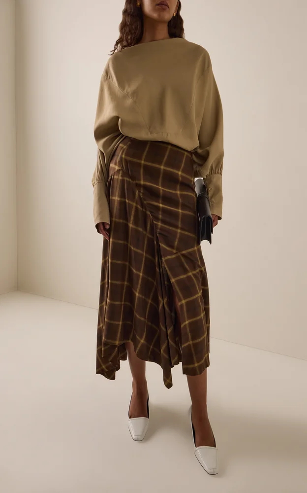 Asymmetric Check Plaid Full Skirt