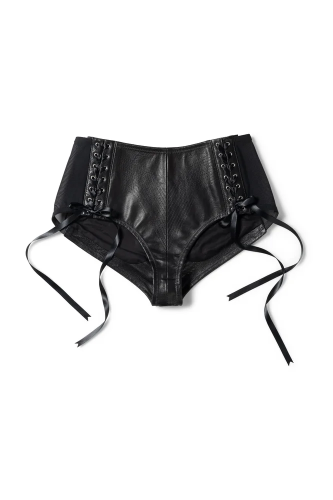 Stuck in Reality leather and powermesh shorts
