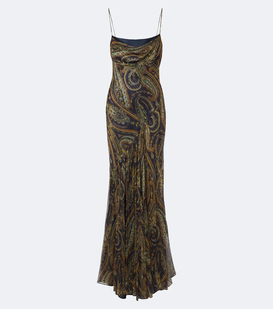 Paisley silk-blend chiffon gown