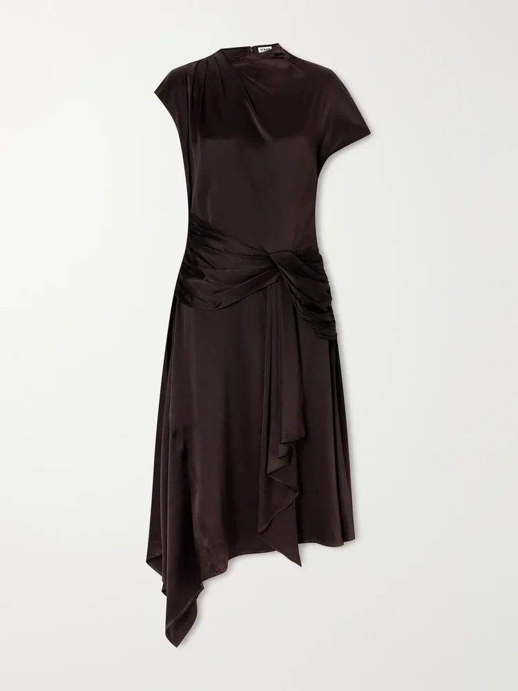 Davina gathered silk-blend satin midi dress