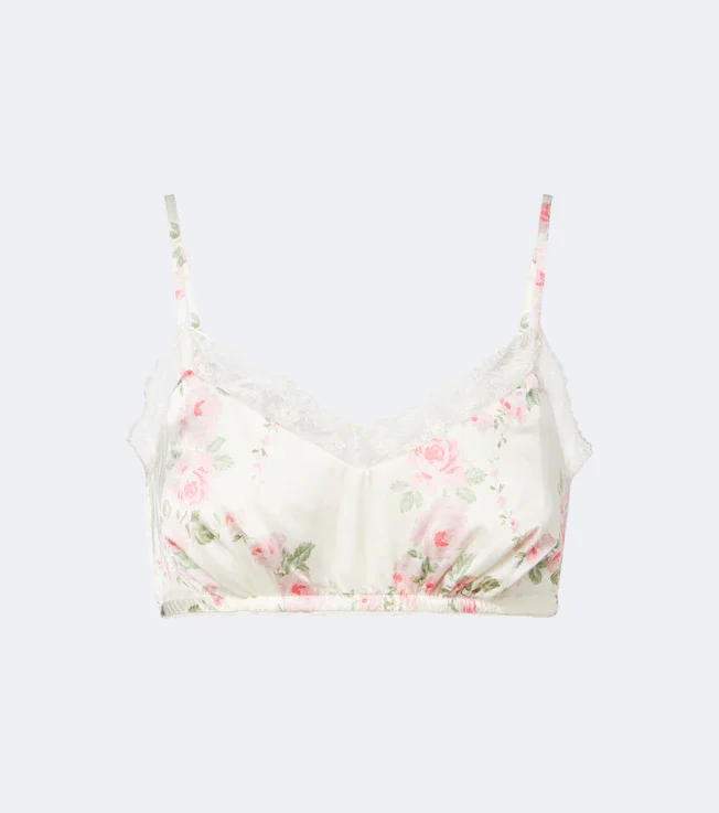Floral lace-trimmed satin bralette