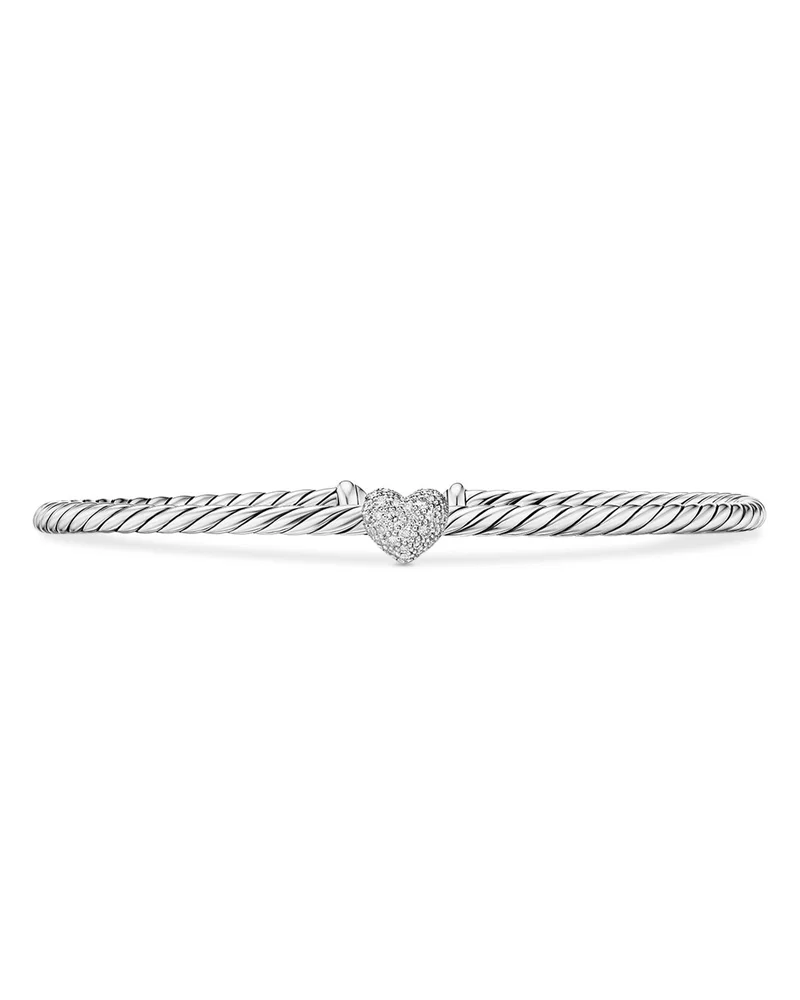 Micro Cable Flex Heart Station Bracelet in Sterling Silver with Diamonds