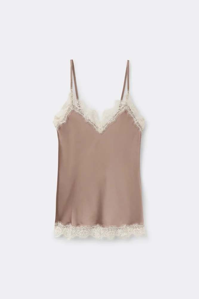 Intimissimi Contrast Lace Trim Silk Top