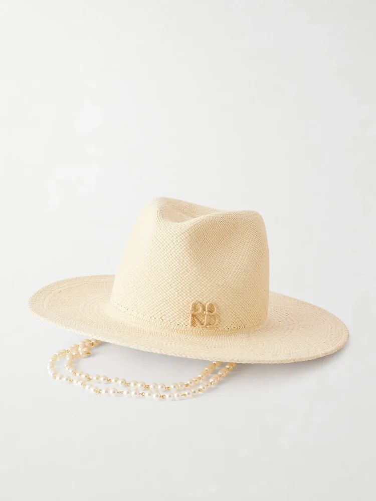 Monogram-embellished straw fedora