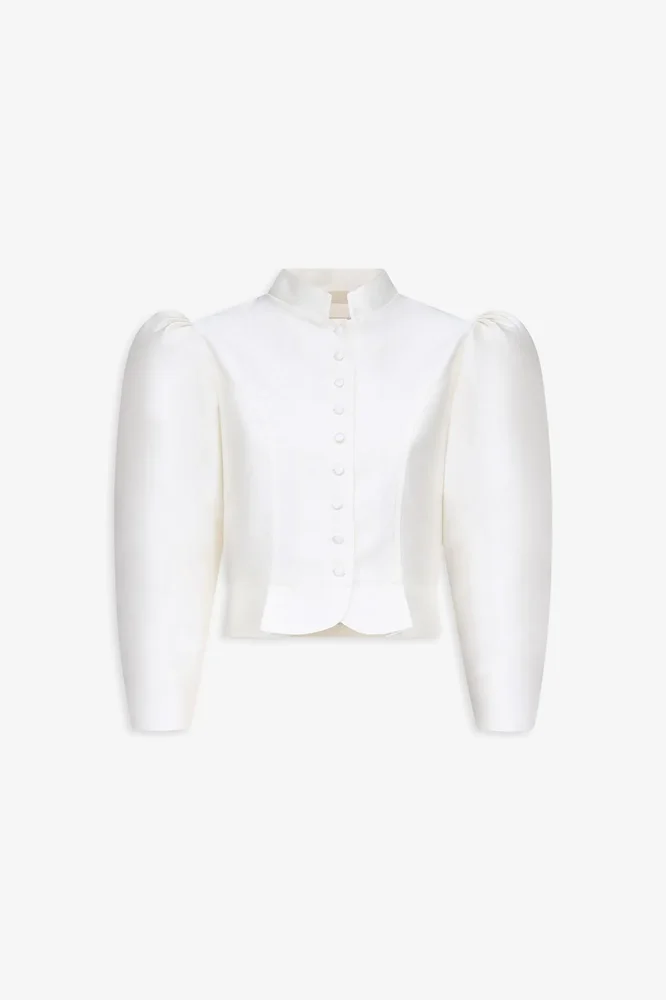 White satin puff sleeve jacket