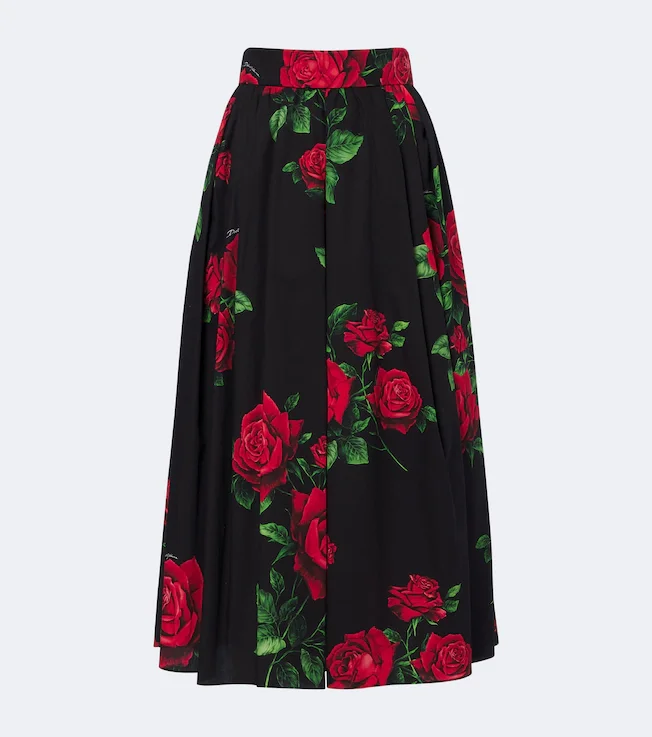 Floral cotton poplin midi skirt