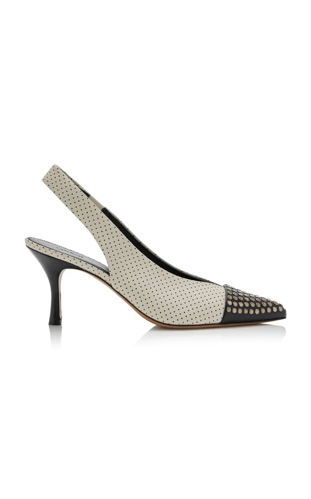 Alba Two-Tone Studded Leather Slingback Pumps