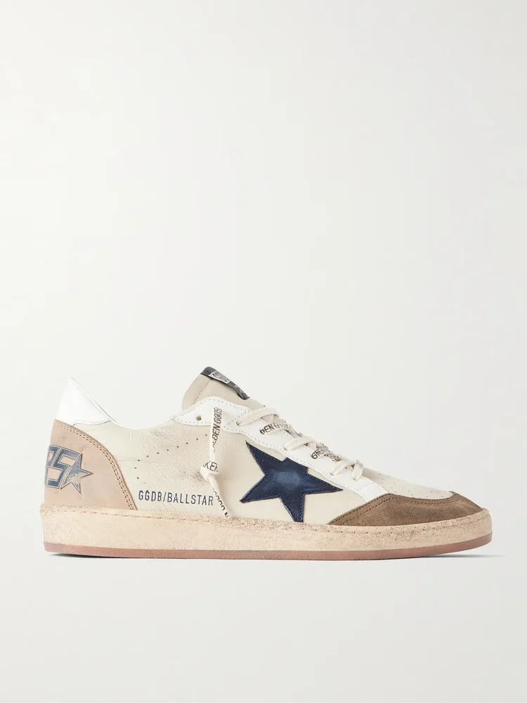 Ball Star Distressed Suede -Trimmed Leather Sneakers