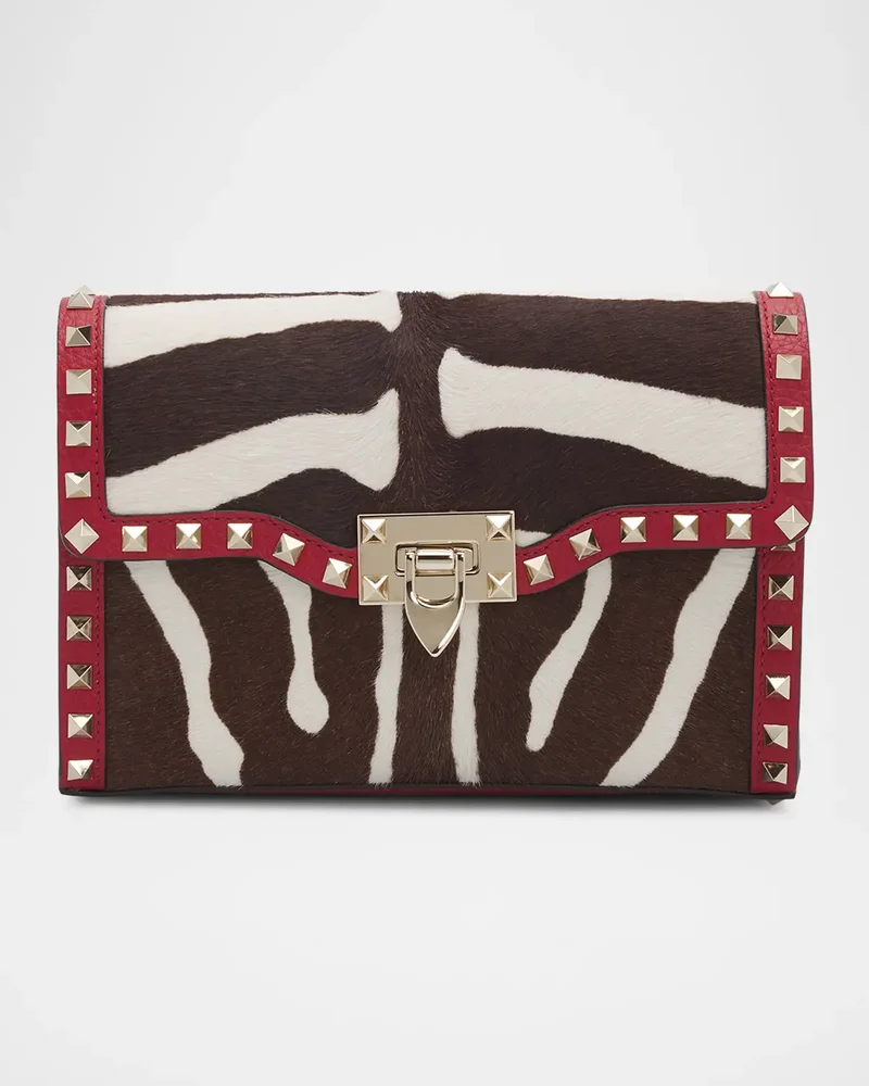 Small Rockstud Zebra-Print Calf Hair Clutch Bag