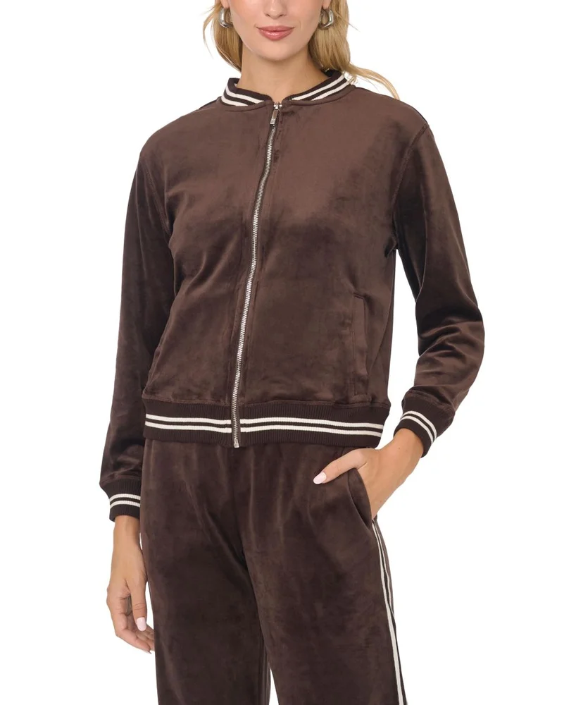 Women’s Bomber Stripe-Trim Velvet Jacket