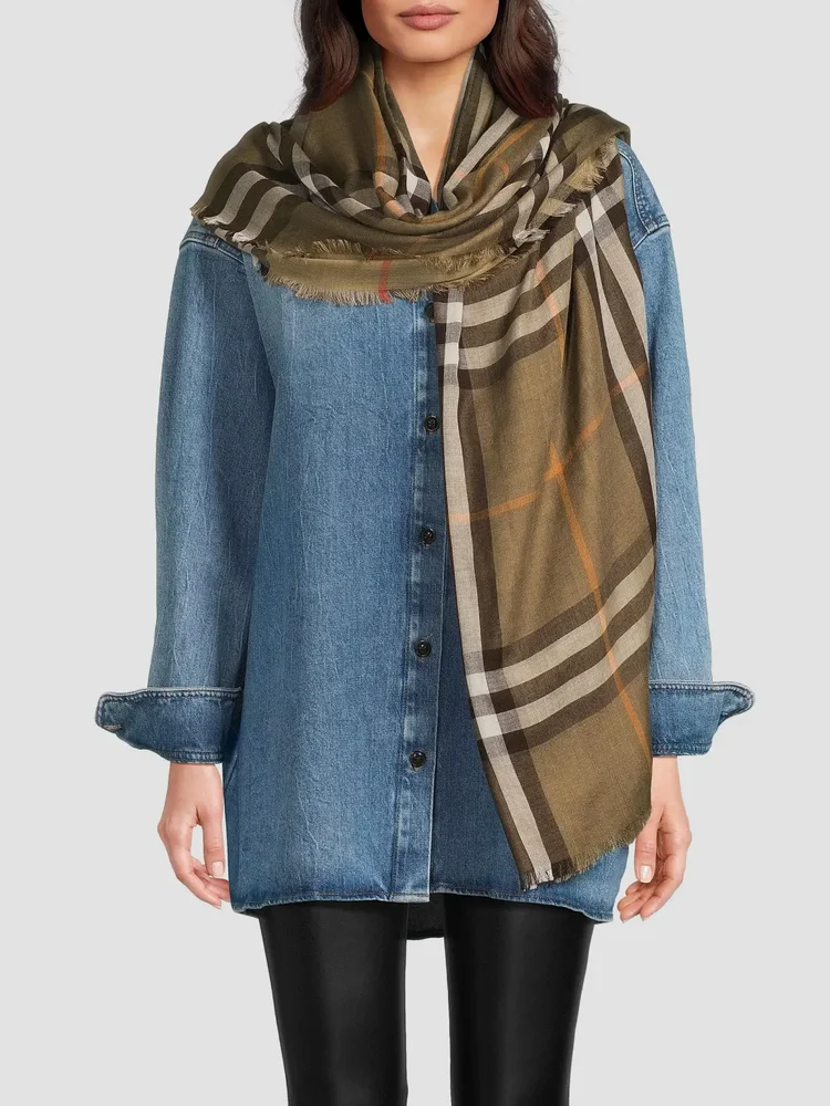 Reversible Check Wool-Silk Scarf