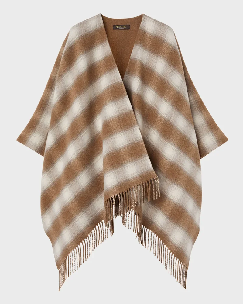 Tartan Cashmere-Wool Fringe Poncho