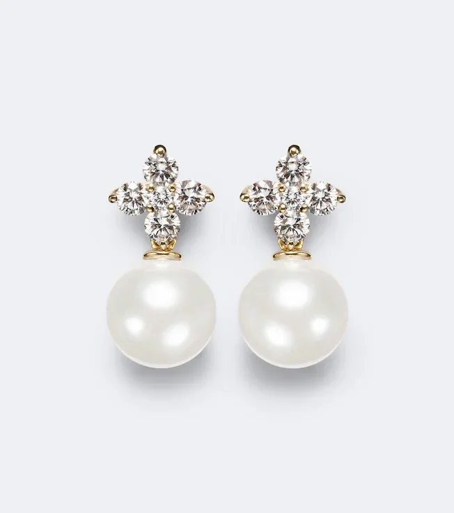 Bloom 18kt gold earrings with pearls and diamonds