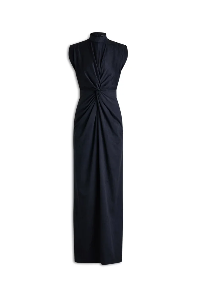 Faux-Suede Turban Gown, Navy