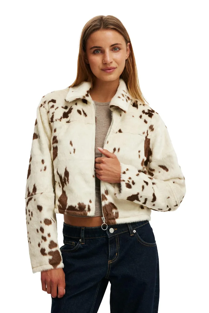 Women's Cow Faux Fur Jacket