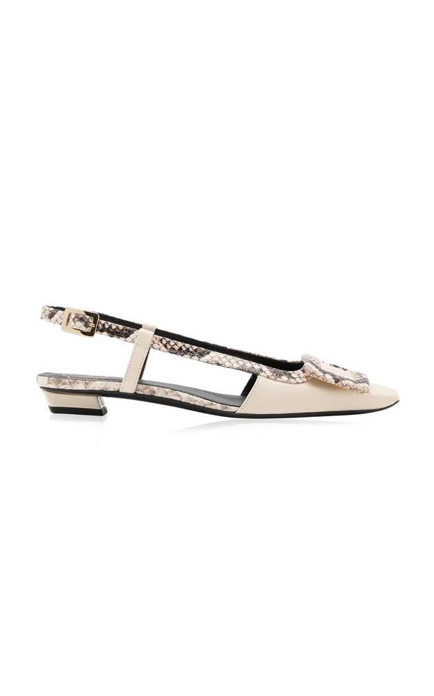 Belle Vivier Python-Effect Leather Slingback Flats