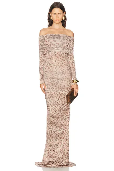 Printed Jersey Off The Shoulder Gown