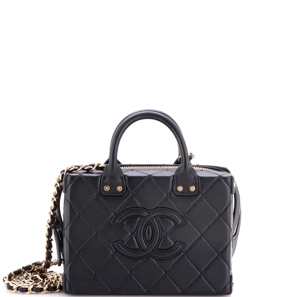 CC Square Convertible Vanity Case Quilted Calfskin Small