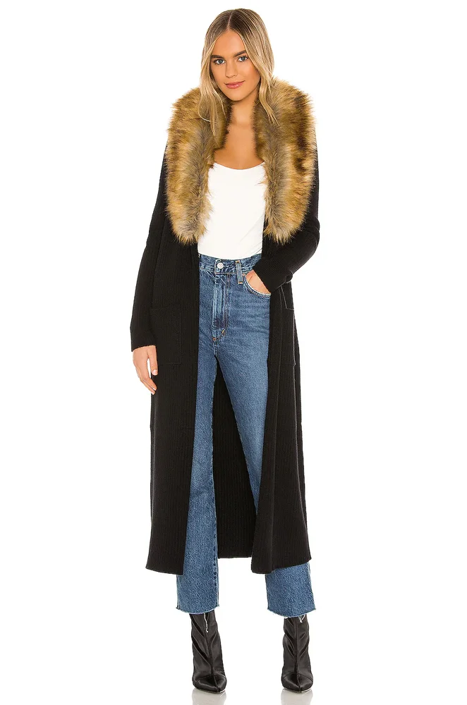 Violetta Pink Fur Trim Knit Cardigan
