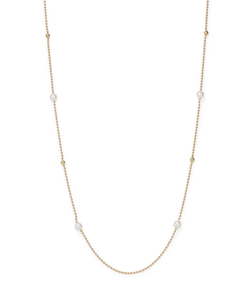 18K Yellow Gold Pearl Station Necklace