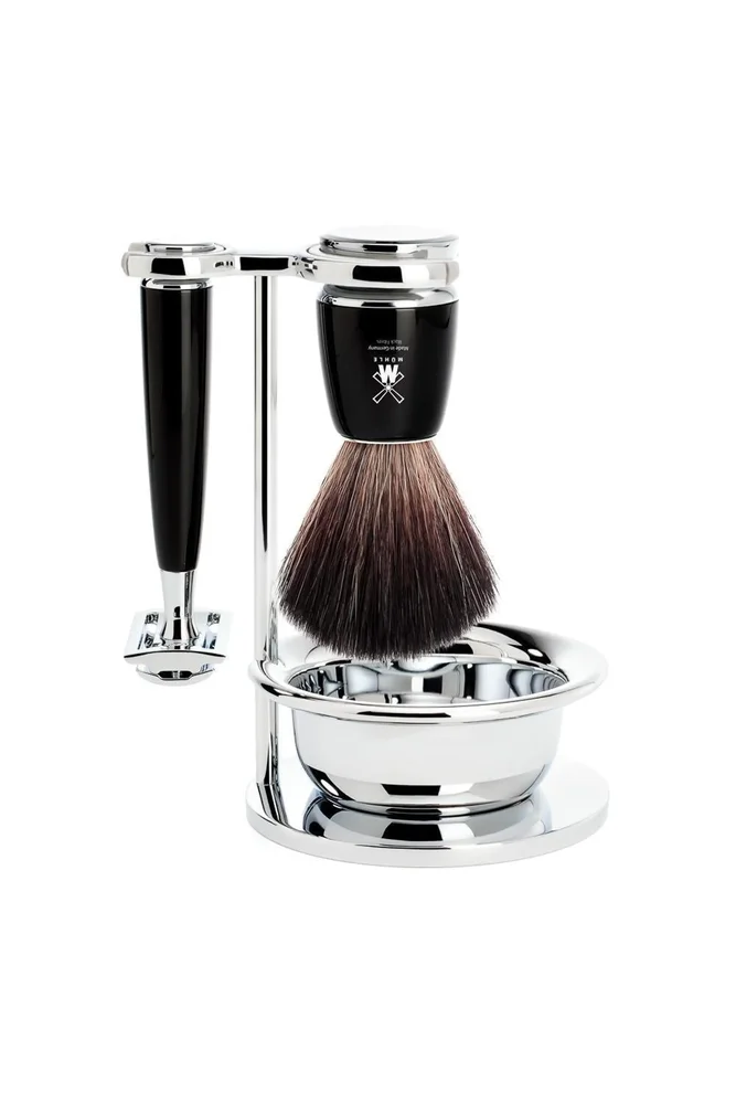 Rytmo Black 4-Piece Black Fiber & Safety Razor Shaving Set