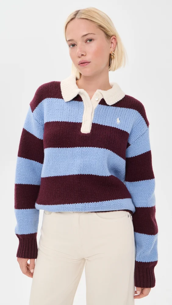 Wool Striped Polo Sweater