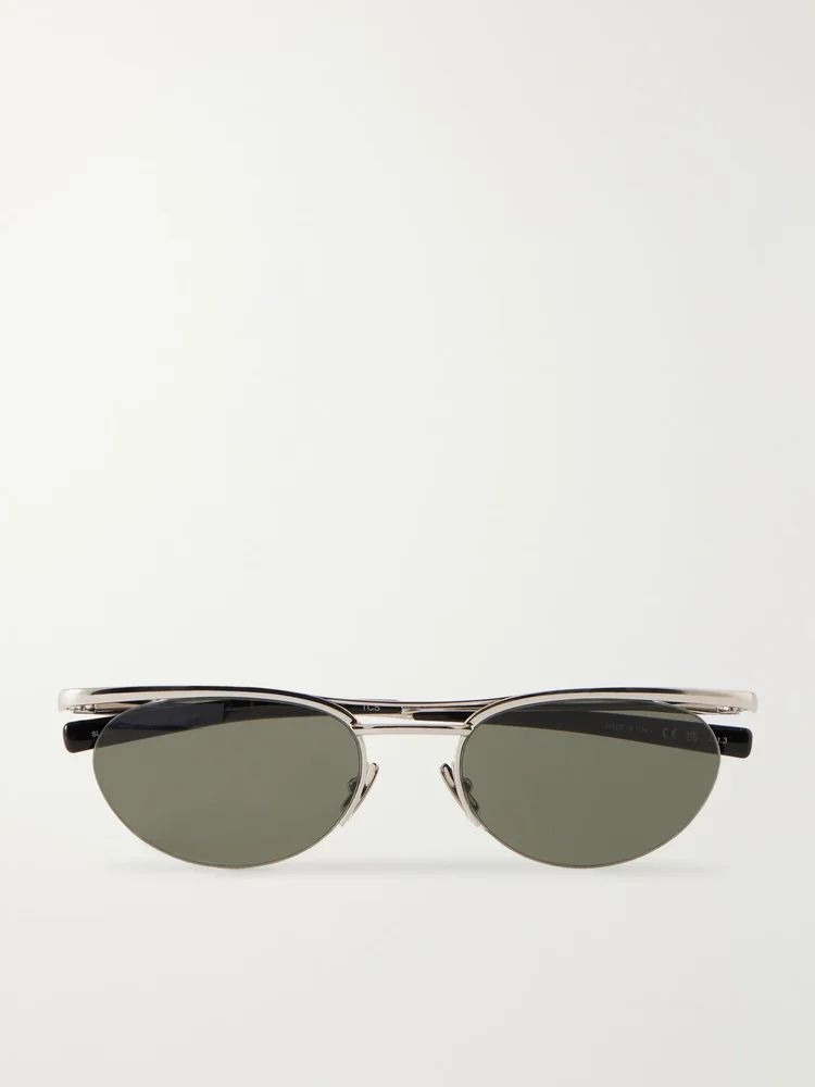 Oval-frame silver-tone sunglasses