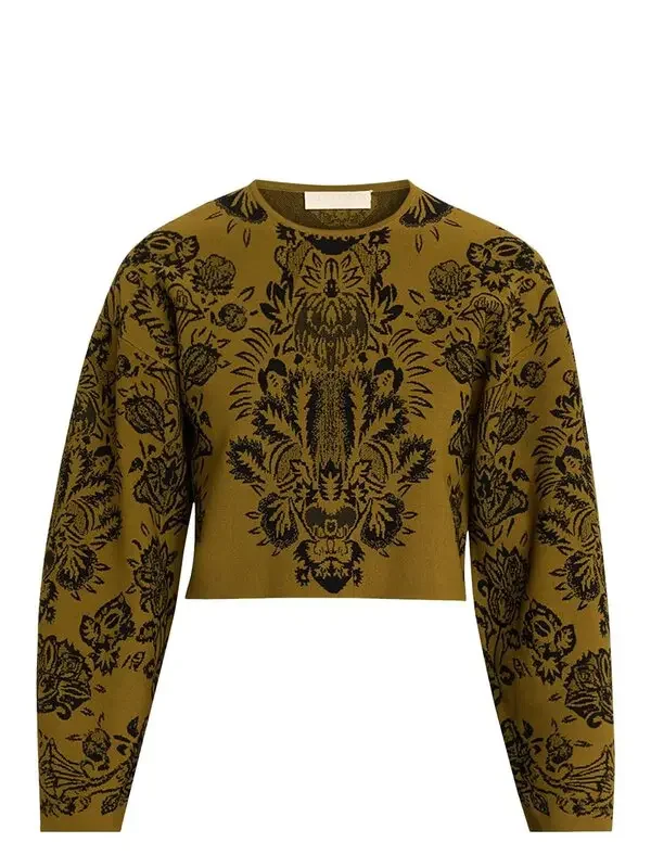 elisa jacquard knit crop sweater - olive