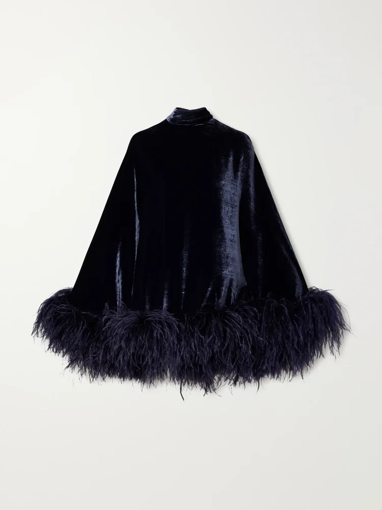 Vegas feather-trimmed velvet mini dress