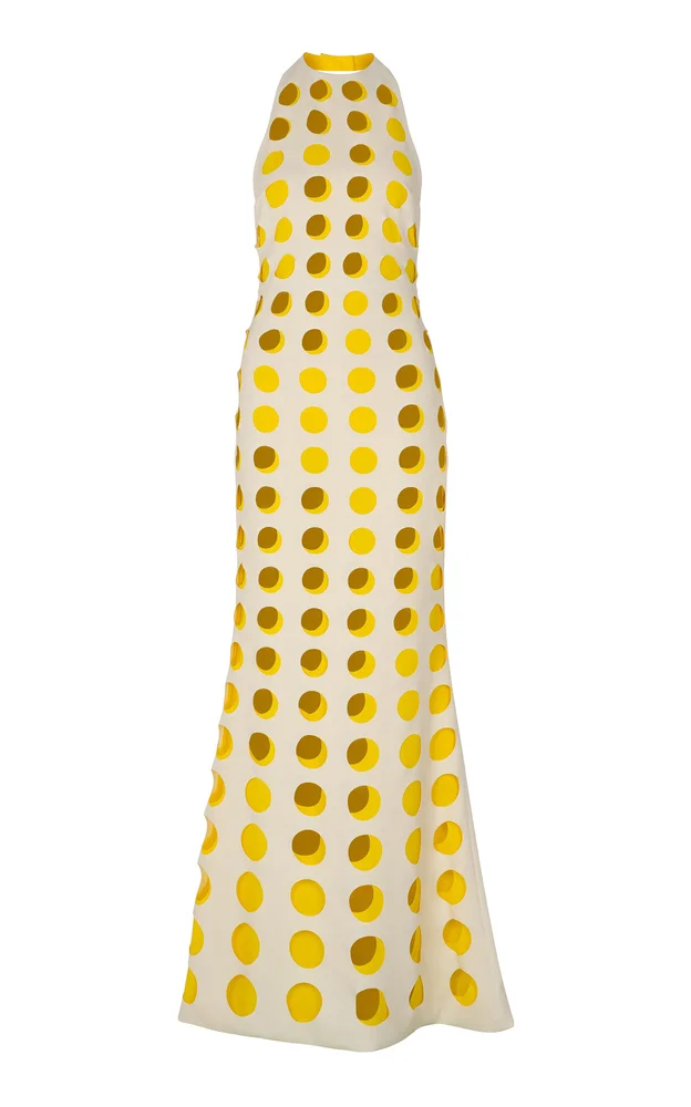 Layered Hole Stretch Crepe Maxi Dress