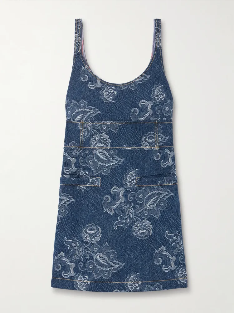 Denim-jacquard mini dress