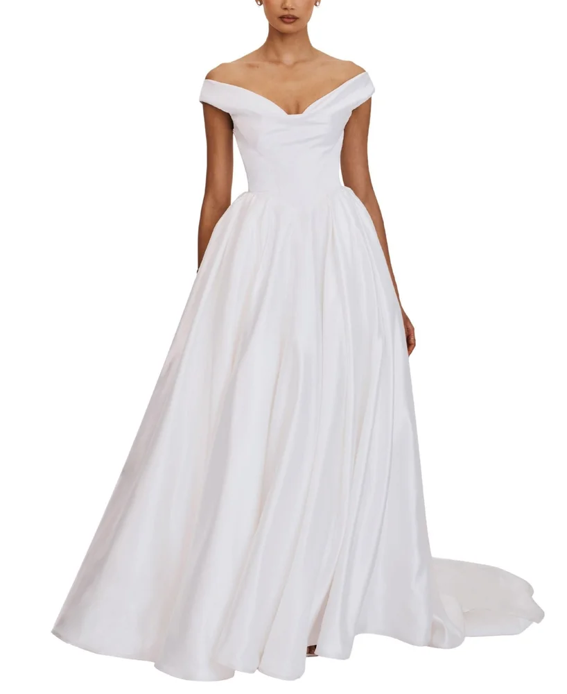 Unna Satin Bardot Cowl Wedding Gown