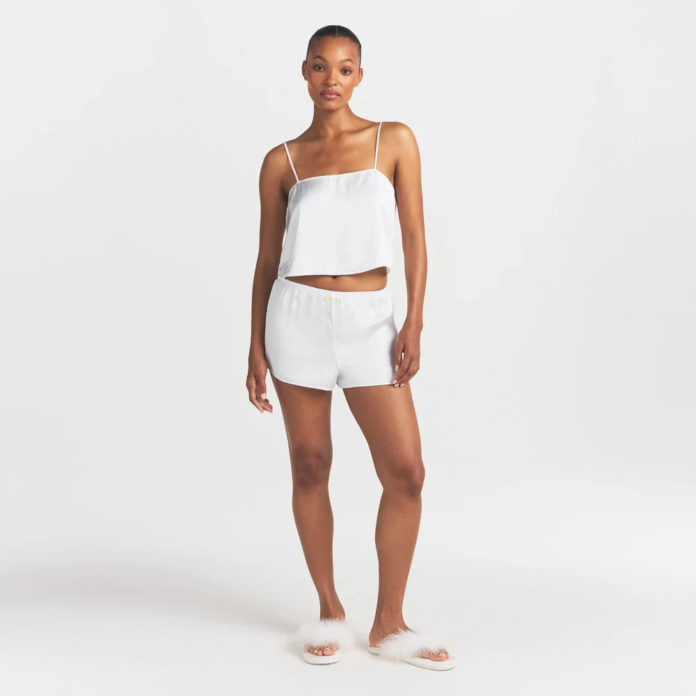 Woven Shine Cami And Short Sleep Set in Ivory