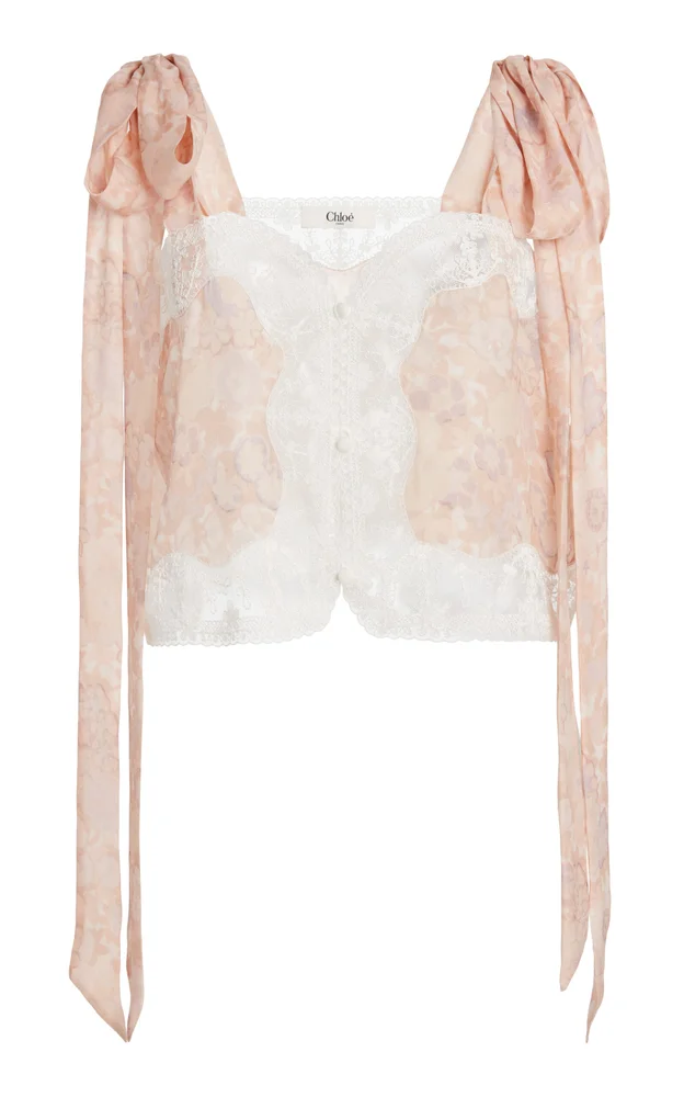 Lace-Trimmed Silk Charmeuse Tank Top