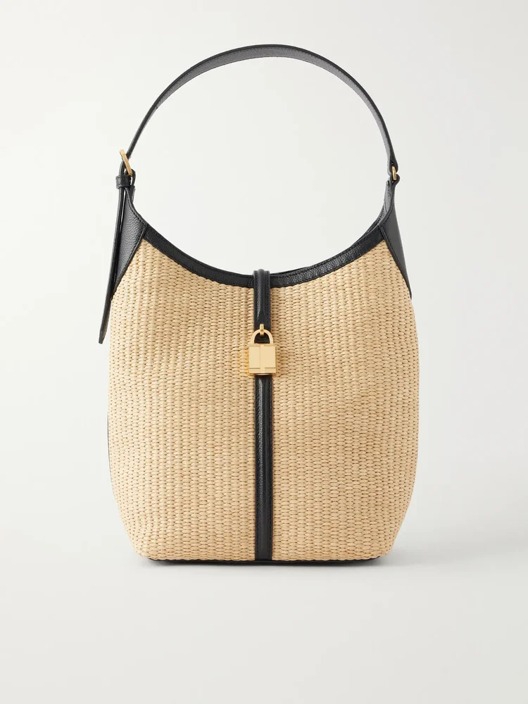 The Siena leather-trimmed raffia shoulder bag
