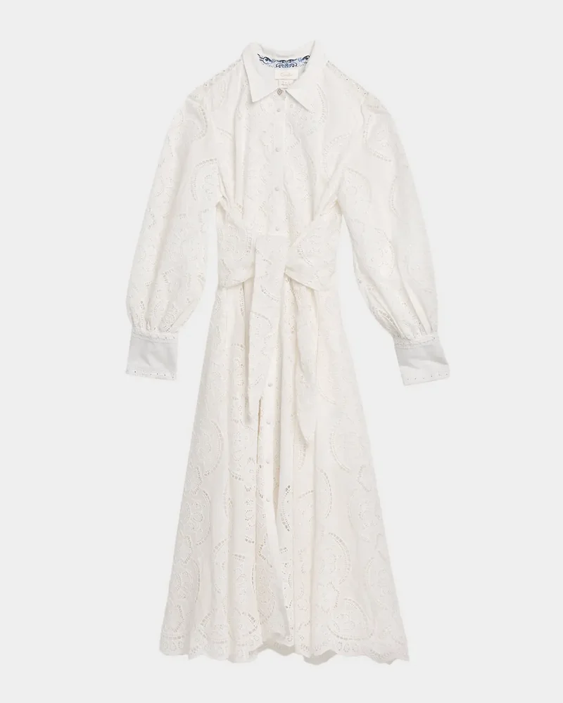 A Tiled Wonderland Embroidered Midi Shirtdress