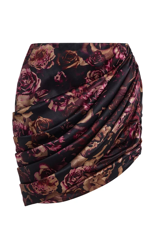 Rose Draped Silk Satin Mini Skirt